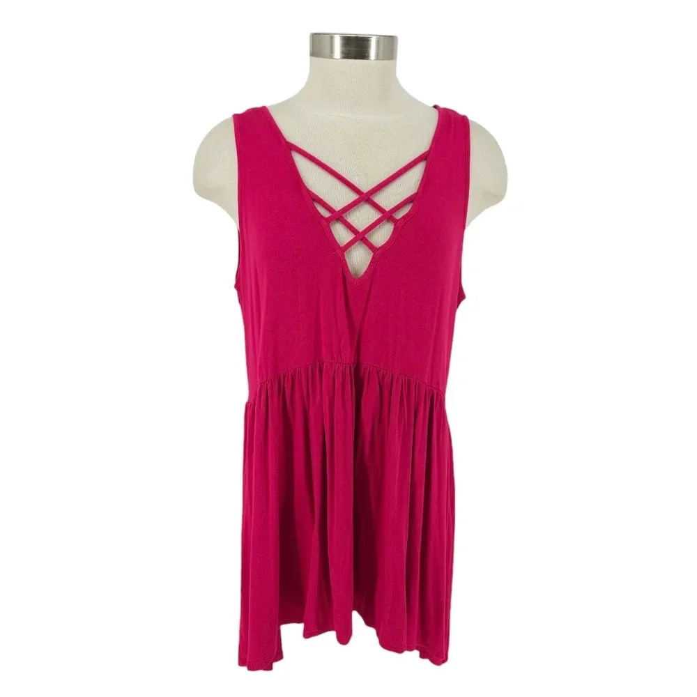 Torrid Tank Top Pink Lattice V Neck Sleeveless Stretch Tunic Shirt 1X